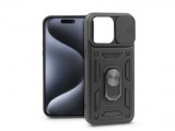Haffner Apple iPhone 15 Pro ütésálló hátlap gyűrűvel és kameravédővel - Slide Armor - fekete