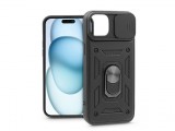 Haffner Apple iPhone 15 ütésálló hátlap gyűrűvel és kameravédővel - Slide Armor - fekete