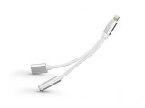 Haffner Lightning + audio adapter 3,5 mm jack füllhallgatóhoz - 2in1 - ezüst/fehér
