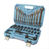 Haina HB-6770 Erősített Fekete Racsnis Dugókulcs és Csillag Villás kulcs készlet 37-részes