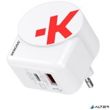 Hálózati töltő, 1xUSB-A, 1xUSB-C, PD, 45W, GaN, USB-C kábel, SKROSS