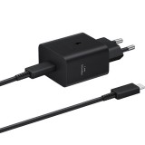 Hálózati töltő adapter, 45W, USB Type-C aljzat, USB Type-C - USB Type-C kábellel, PD, PDO / PPS, gyorstöltés, Samsung, fekete, gyári