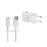 Hálózati töltő adapter, 5V / 2000mA, USB aljzat, microUSB kábellel, gyorstöltés, Samsung, fehér, gyári