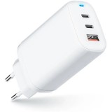 Hálózati töltő adapter, 65W, USB aljzat, 2 x USB Type-C aljzat, gyorstöltés, PD, QC 4.0, GaN, Forcell, fehér (121389) - Töltők