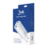 Hálózati töltőfej, adapter, gyorstöltő, USB és 2db Type-C port, QC3.0 65W, fehér, 3mk GaN-001EU