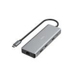 HAMA 00200142 USB hub (4x USB 3.1, 2x HDMI, Gigabit LAN, USB-C PD, MST, 4K, alumínium)