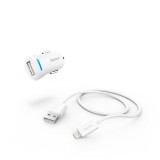 Hama 00201610 autós töltő szett (2,4a) lightning - usb adatkábellel, fehér