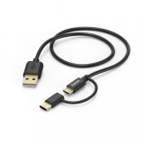 Hama 2-in-1 microUSB Cable with USB Type-C Adapter 1m Black  178327