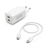 Hama Fast Charger+cable 2 x USB-C PD / QC Mini Charger 35W 1m White 00125116