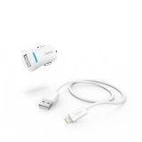 Hama FIC E3 autós töltő szett (2,4a) lightning usb adatkábellel, fehér (201610)