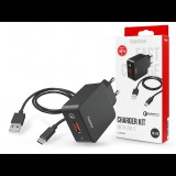 HAMA hálózati töltő adapter USB-A bemenettel + Type-C kábel - 19.5W - HAMA Charger Kit with USB-C QC3.0 - fekete (201625)