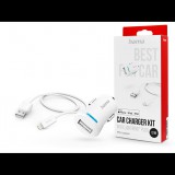 HAMA szivargyújtó töltő adapter USB-A bemenettel + USB-A - Lightning kábel - 12W- HAMA Charger Kit with Lightning Plug - fehér (201610)