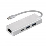 Hama USB 3.1 Type-C 2xUSB-A +USB-C +LAN hub ezüst (00135757) (h00135757) - USB Elosztó