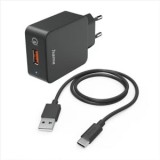 Hama USB-A hálózati töltő 1,5m USB-A - USB-C kábellel fekete (201625)