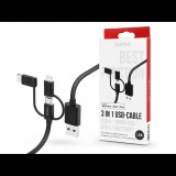 HAMA USB-A - micro USB / Type-C / Lightning adat- és töltőkábel 1,5 m-es vezetékkel - HAMA 3in1 USB-Cable - fekete (201536)