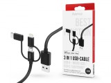 HAMA USB-A - micro USB / Type-C / Lightning adat- és töltőkábel 1,5 m-es vezetékkel - HAMA 3in1 USB-Cable - fekete