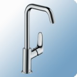 Hansgrohe Focus 240 egykaros magasított mosdó csaptelep íves kifolyócsővel, automata lefolyó garnitúrával