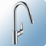 Hansgrohe Focus M41 240 egykaros mosogató csaptelep íves kifolyócsővel, kihúzható zuhanyfejjel