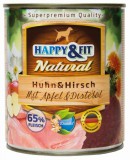 Happy&Fit Natural Dog Konzerv Csirke&Szarvas Almával&sáfrányolajjal 800g