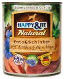 Happy&Fit Natural Dog Konzerv Kacsa&Sonka Sütőtökkel&Aloe Verával 800g