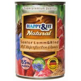 Happy&Fit Natural Dog konzerv senior bárány, marha zabliszttel és lenmagolajjal 400g