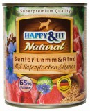 Happy&Fit Natural Dog Konzerv Senior Bárány&Marha Zabliszttel&Lenmagolajjal 800g