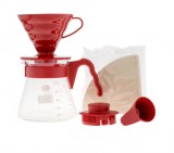 Hario V60-02 dripper, csepegtető, filter kávé készítő szett piros