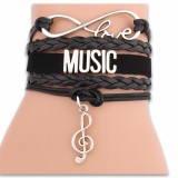 Három medálos bőr MUSIC karkötő