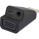 HDMI - VGA átalakító adapter, 1x HDMI dugó - 1x VGA, 1x 3,5 mm-es jack aljzat, fekete, Renkforce (RF-4149768)