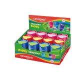 Hegyezõ 2 lyukú tartályos, fedeles, fém belsõvel 12 db/display Keyroad Robby vegyes színek