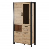 Helvetia Aktiv TWLK13 vitrines szekrény - 4 ajtós, 2 fiókos (Taurus tölgy/fekete)