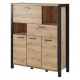 Helvetia Aktiv TWLK46 komód - 3 ajtós, 1 fiókos, 1 lenyíló ajtós (Taurus tölgy/fekete)