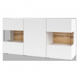 Helvetia Ava 9NLM25 komód - 3 ajtós, üveges (Fehér/Wotan tölgy)