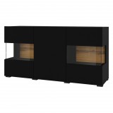 Helvetia Ava WNLM25 komód - 3 ajtós, üveges (Onyks fekete/wotan tölgy)