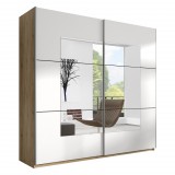 Helvetia Beta AE1658 gardróbszekrény - 221 - tolóajtós, tükörrel (San Remo tölgy/fehér)