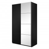 Helvetia Beta W01655 gardróbszekrény - 150 - tolóajtós, tükörrel (Fekete/fekete üveg)