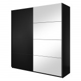 Helvetia Beta W01657 gardróbszekrény - 200 - tolóajtós, tükörrel (Fekete/fekete üveg)