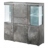 Helvetia India B0DE46 komód - 3 ajtós, 1 fiókos, üveges (Palaszürke)