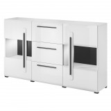 Helvetia Tulsa 97FJ28 komód - 2 ajtós, 3 fiókos, üveges (Fehér/fényes fehér)