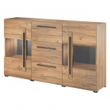 Helvetia Tulsa KZFJ28 komód - 2 ajtós, 3 fiókos, üveges (Grandson tölgy/fehér)