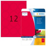 Herma No. 5156 univerzális 60 mm átmérőjű, neonpiros színű öntapadó etikett címke A4-es íven - 240 etikett címke / csomag - 20 ív / csomag (Herma 5156)