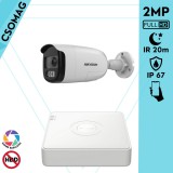 Hikvision 1 cső kamerás analóg megfigyelőrendszer 2MP biztonsági kamera, ColorVU, 2.8 mm fix objektív, megvilágítás távolság 20 m, kültéri