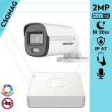 Hikvision 1 cső kamerás analóg megfigyelőrendszer 2MP biztonsági kamera, ColorVu Dual-light látható fény 20m, beépített mikrofonnal, kültéri