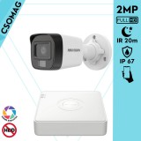 Hikvision 1 cső kamerás analóg megfigyelőrendszer 2MP biztonsági kamera, IR megvilágítás 20 m, fehér fény 20 m, kültéri