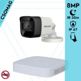 Hikvision 1 cső kamerás analóg megfigyelőrendszer 8 MP biztonsági kamera, 2.8 mm fix objektív, IR led 30 m, IP67, fém ház, kültéri