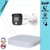 Hikvision 1 cső kamerás analóg megfigyelőrendszer 8 MP biztonsági kamera, 3.6 mm fix objektív, hibrid fény 30 m, fém ház, kültéri