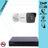 Hikvision 1 cső kamerás IP megfigyelőrendszer 2MP HD cső biztonsági kamera, 2.8 mm-es fix objektívvel, PoE, beépített mikrofonnal, IR LED 30m, kültéri, fém ház
