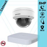 Hikvision 1 dome kamerás analóg megfigyelőrendszer 8 MP biztonsági kamera, 2.8 mm fix objektív, IK10 vandálbiztos, IR 30m, fém ház, kültéri