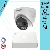 Hikvision 1 turret kamerás analóg megfigyelőrendszer 2MP biztonsági kamera, ColorVU, 2.8 mm fix objektív, megvilágítás távolság 20 m, kültéri