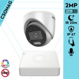 Hikvision 1 turret kamerás analóg megfigyelőrendszer 2MP biztonsági kamera, ColorVu Dual-light látható fény 20m, beépített mikrofonnal, kültéri